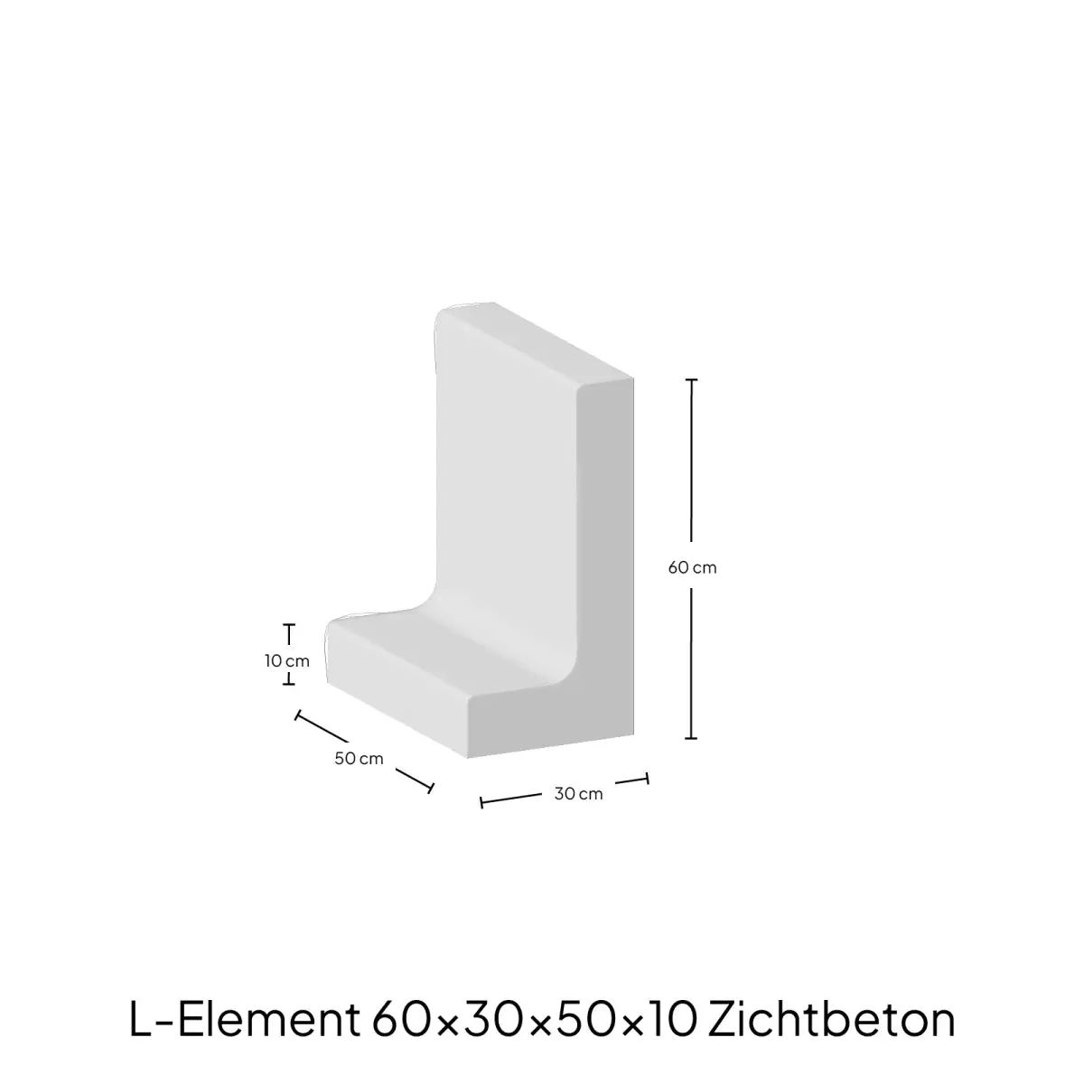 L-Elementx10cm Zichtbeton 45x50x80cm Grijs