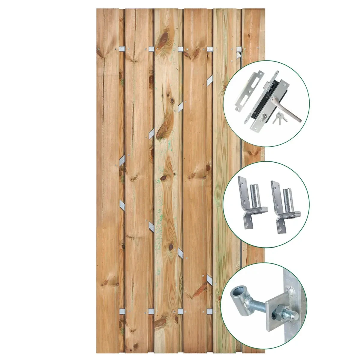 Tuindeur RVS Inbouwslotset Grenen Groen Geimpregn. 100x195cm