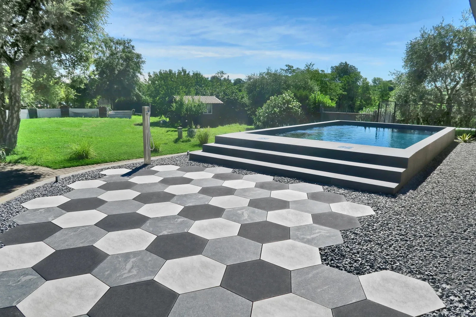 Staptegel Hexagon Quarzite Bianca o 60x52x2cm Wit