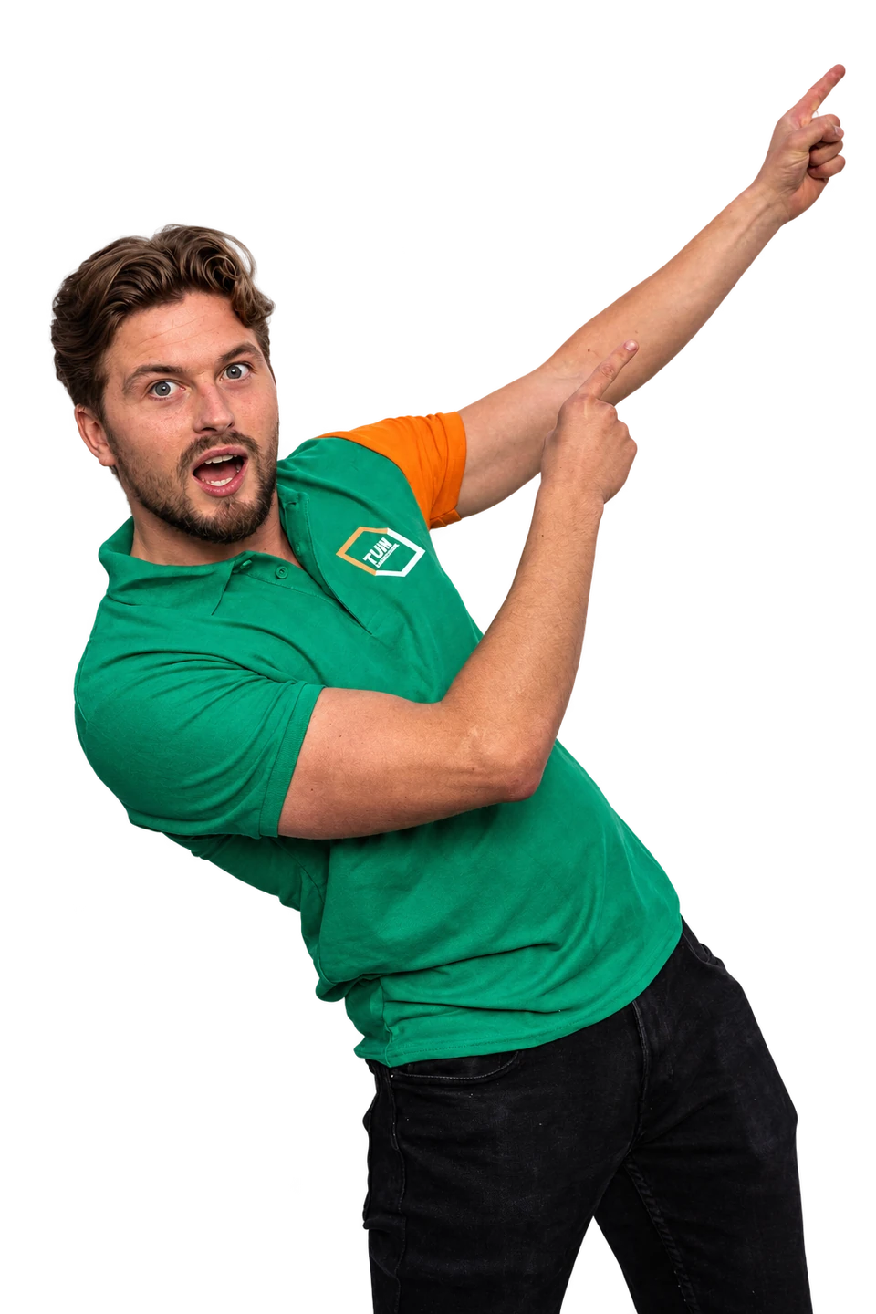Onze collega wijst je op de acties in onze webshop