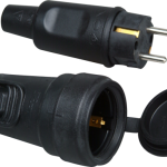 Kopp Stekker en contrastekker geaard, vergrendelbaar, rubber, IP44 16A, zwart, voor snoer/kabel 3 x 