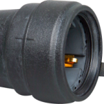 Kopp Contrastekker geaard, rubber, deksel, zwaar model, IP44 16A, zwart, voor snoer/kabel 3 x 2,5mm²
